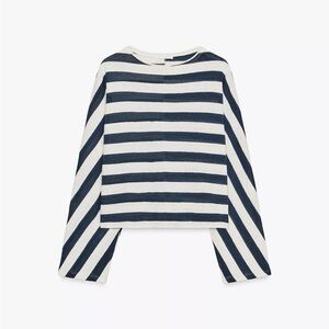 Zara Striped Navy and White batwing sweater